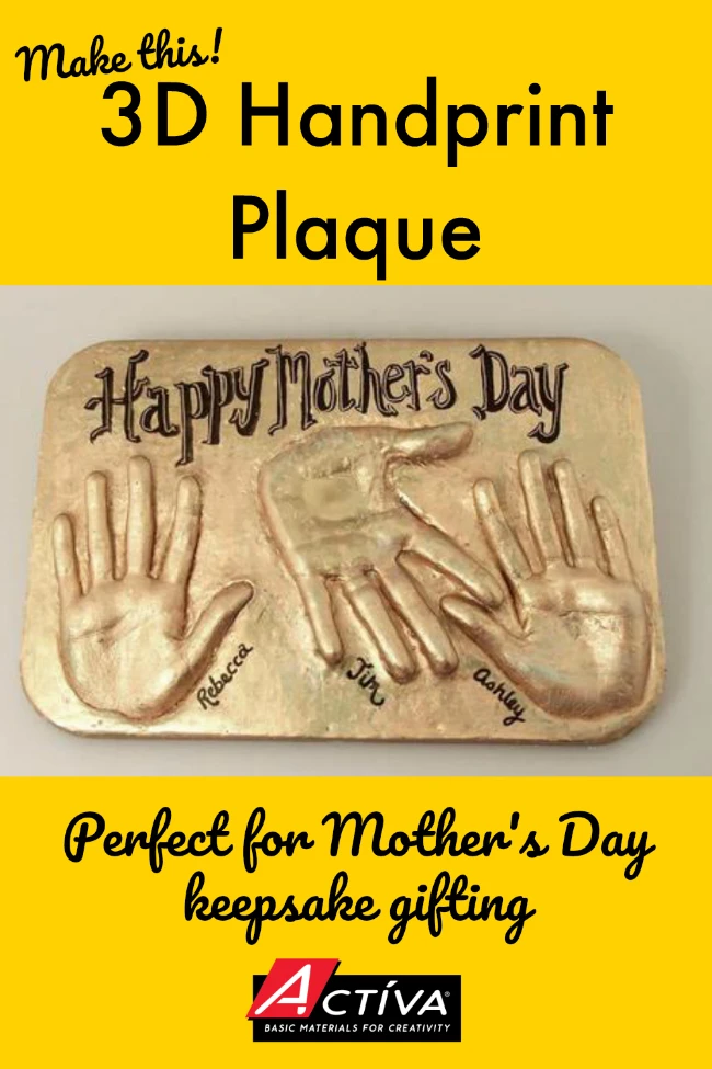 Create a beautiful 3D handprint plaque for Mother's Day! This keepsake Mother's Day gift is one she'll treasure! #mothersdaygift #diymothersdaygift #handprintcrafts